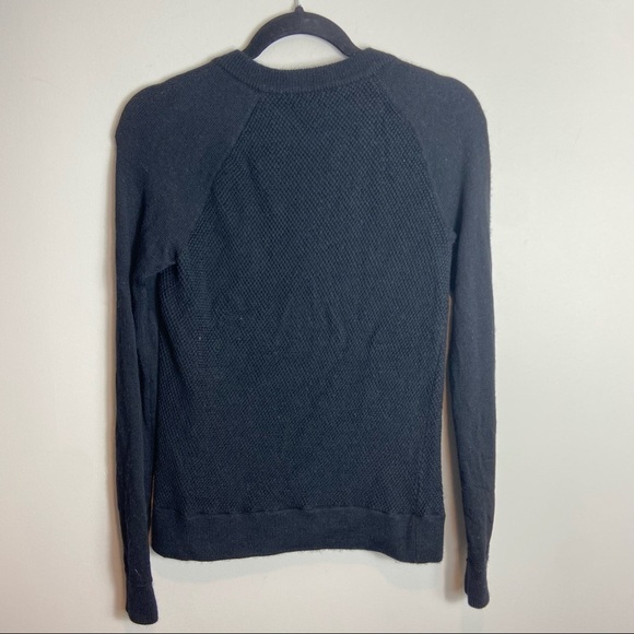 Vince 100% wool leather trimmed zip textured black sweater size XXS - Picture 8 of 9